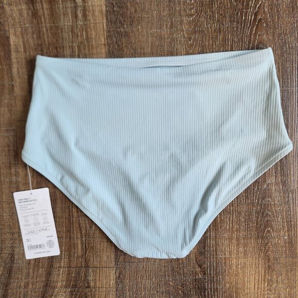 Athleta NWT High Waist Rib Swim Bottom Women’s Size M Dawn Blue Beach Pool - Picture 2 of 9